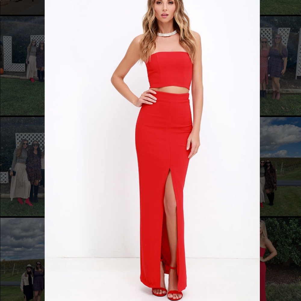 Lulu’s Red Strapless Two Piece Set
